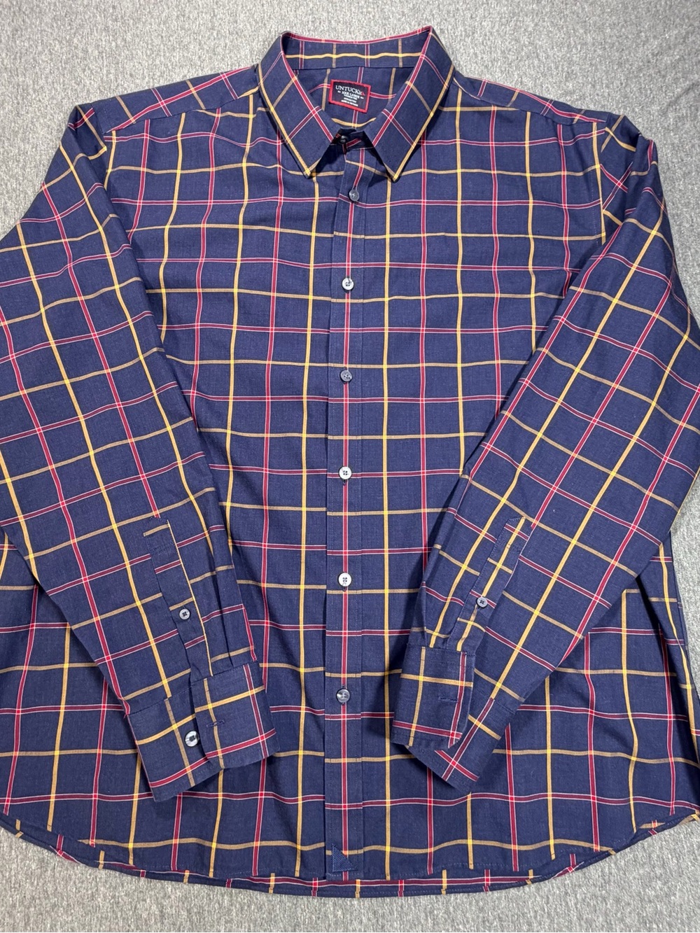 UNTUCKit Navy Plaid Button Up Dress Shirt Mens Wrinkle Free Georgio